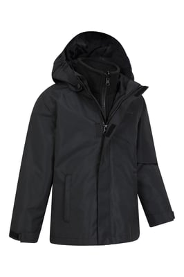 'Fell' Kids 3 in 1 Jacket with Pockets Water Resistant Hooded Coat Black