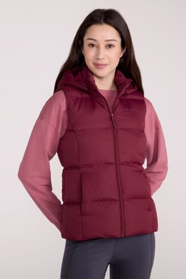 'Astral' Padded Gilet with Side Pockets Water Resistant Hooded Jacket Dark Red