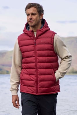 'Seasons' Men's Padded Gilet with Pockets Water Resistant Hooded Jacket Red