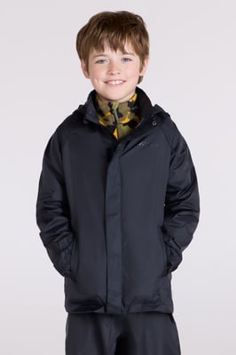 'Pakka' Kids Jacket Waterproof Wind Resistant Stylish Travelling Hooded Coat Black