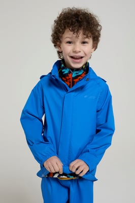 'Pakka' Kids Jacket Waterproof Wind Resistant Stylish Travelling Hooded Coat Blue/Navy