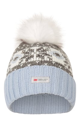 Men's Thinsulate Fairisle Beanie Double Lined Cosy Winter Warm Hat Grey