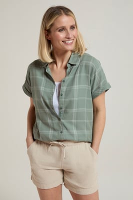 'Palm' Women's Check Shirt Comfortable Summer Top Khaki