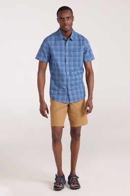 'Holiday' Men's Cotton Shirt Buttoned Breathable Summer Top Dark Blue