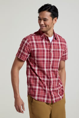 'Holiday' Men's Cotton Shirt Buttoned Breathable Summer Top Red