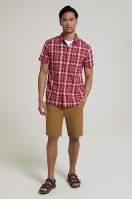 'Holiday' Men's Cotton Shirt Buttoned Breathable Summer Top Red