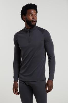 'Talus' Men's Base Layer Top Long Sleeve Zip Neck Comfy Thermal Sweater Charcoal