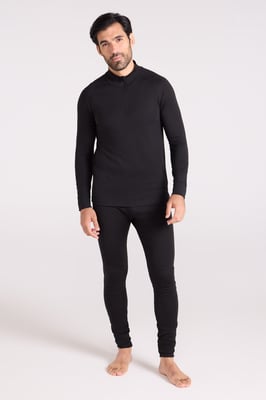'Talus' Men's Base Layer Top Long Sleeve Zip Neck Comfy Thermal Sweater Black