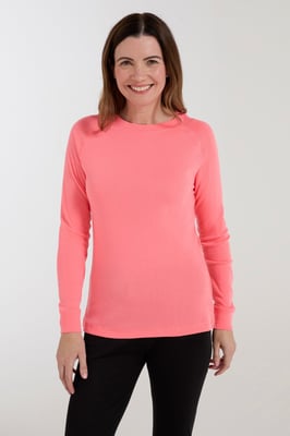'Talus' Women's Long Sleeve Top Quick Dry Round Neck Thermal Base Layer Coral