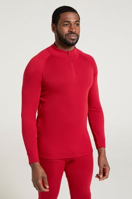 'Talus' Men's Base Layer Top Long Sleeve Zip Neck Comfy Thermal Sweater Red