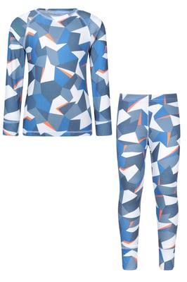 'Talus' Printed Kids Top & Pant Quick Wicking Warm Base Layer Set Blue/Navy