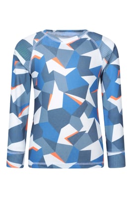 'Talus' Printed Kids Top & Pant Quick Wicking Warm Base Layer Set Blue/Navy
