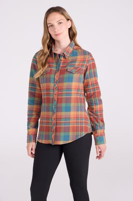 Women's Willow Brushed Flannel Shirt Long Sleeve Breathable Casual Top Orange