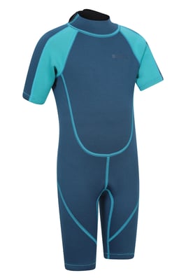 Kids Shorty Wetsuit Neoprene Fabric Flat Seams Surf Diving Swimwear Teal
