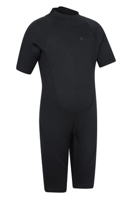 Kids Shorty Wetsuit Neoprene Fabric Flat Seams Surf Diving Swimwear Black