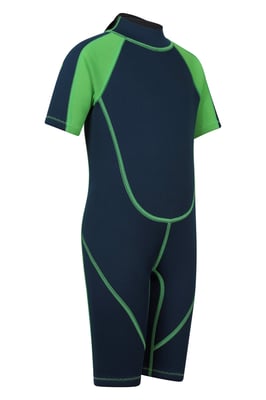 Kids Shorty Wetsuit Neoprene Fabric Flat Seams Surf Diving Swimwear Green