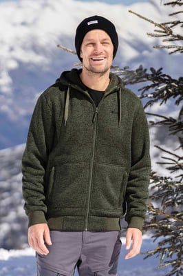 'Nevis' Men's Fur Lined Hoodie Adjustable Hood Soft Fleece Warm Cosy Jumper Forest Green