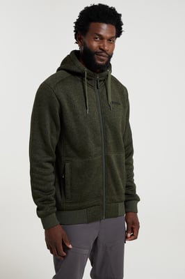 'Nevis' Men's Fur Lined Hoodie Adjustable Hood Soft Fleece Warm Cosy Jumper Forest Green