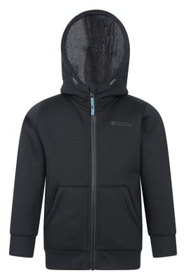 'Nordic II' Kids Full Zip Hoodie Sherpa Fleece Lined Winter Warm Jumper Black