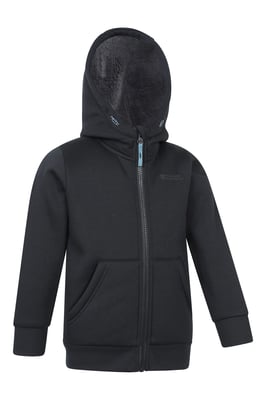 'Nordic II' Kids Full Zip Hoodie Sherpa Fleece Lined Winter Warm Jumper Black