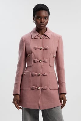 Wool Knot Detail Buckle Front Tailored Midi Coat