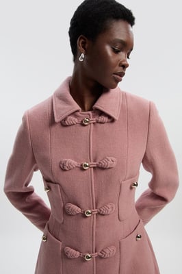 Wool Knot Detail Buckle Front Tailored Midi Coat