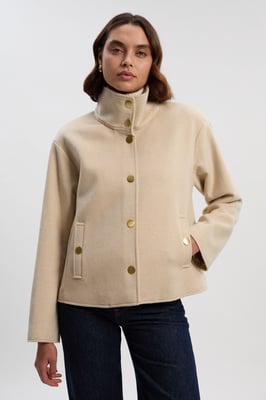 Brushed Wool  Funnel Neck Tailored Short Coat