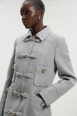 Wool Knot Detail Buckle Front Tailored Midi Coat