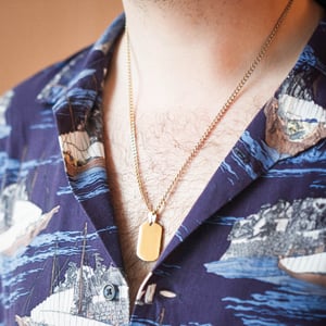 Gold Plated Stainless Steel Tag Pendant Curb Chain Necklace