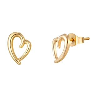 9ct Yellow Gold Curved Leaning Heart Stud Earrings