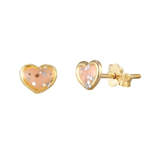 9ct Yellow Gold 4mm Glitter Heart Enamel Stud Earrings