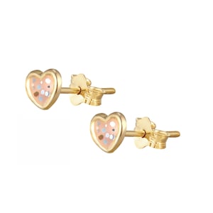9ct Yellow Gold 4mm Glitter Heart Enamel Stud Earrings