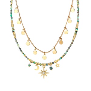 Gold Plated North Star And Bead Double Layer Charm Necklace