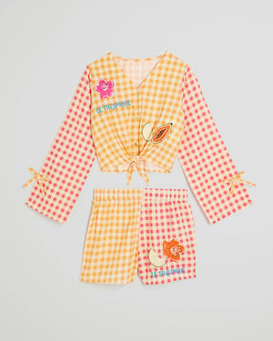 River Island Girls 2 Piece Set Orange Gingham Fruit Beachwear