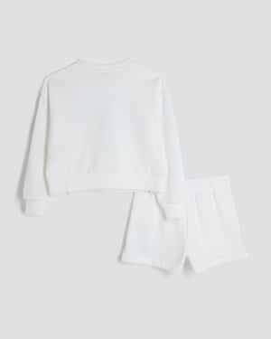 River Island Girls 2 Piece Set White Paris Sweatshirt & Shorts