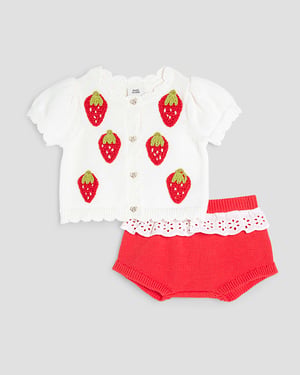 River Island Newborn Girls Baby 2 Piece Bloomer Set Beige Strawberry