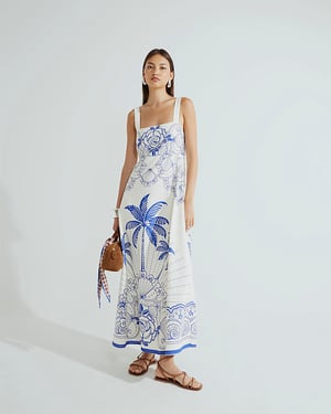 River Island Womens Maxi Dress Blue Palm Print
