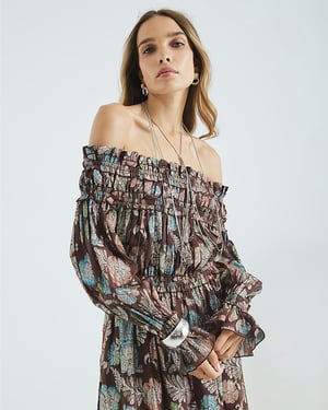 River Island Womens Bardot Maxi Dress Brown Long Sleeve Floral