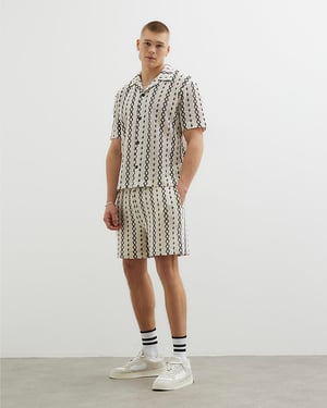 River Island Mens Shirt Cream Regular Fit Crochet Zig Zag