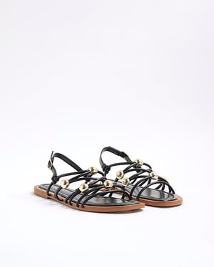 River Island Womens Sandals Black Metal Beaded