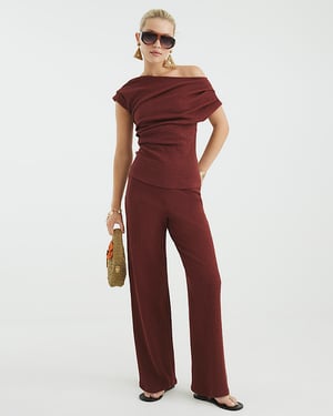 River Island Womens Wide Leg Trousers Brown Textured