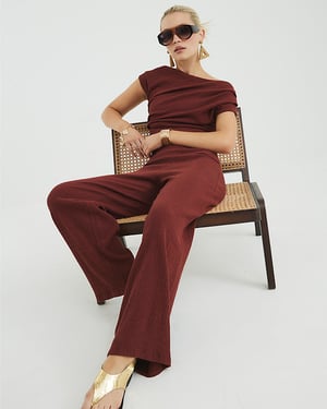 River Island Womens Wide Leg Trousers Brown Textured
