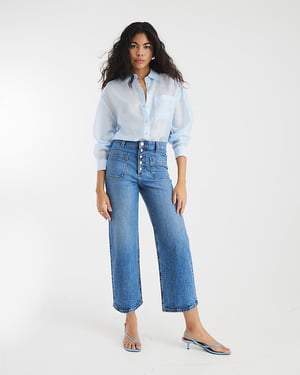 River Island Womens Cropped Jeans Blue Wide Leg Pocket