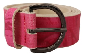 John Galliano Roze Leren Letterlogo Ronde Gesp Tailleband