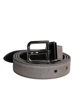 Dolce & Gabbana Grijze Leren Riem met Zilverkleurige Metalen Gesp