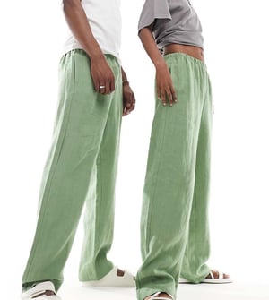 Weekday Unisex Seth linnebyxor i grönt, exklusivt hos ASOS