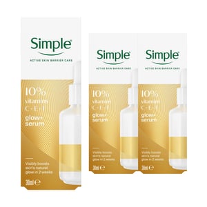 Simple Glow+ Serum 10% Vitamins C+E+F Booster Brightening Skin Care 30ml,3Pk