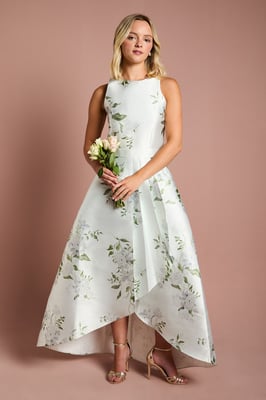 Teen Coast Printed Twill Waterfall Bridesmaid Dress