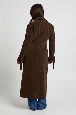 Petite Faux Suede Cinched Longline Coat