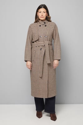 Wrap Funnel Neck Check Coat